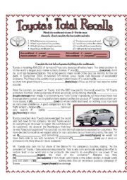 English Worksheet: Safety/Risk/Car Safety + Conditonals - Toyotas Total Recalls