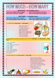 English Worksheet: How much - How many