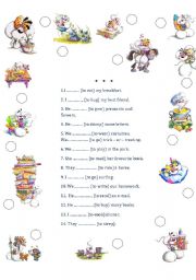 English Worksheet: Present Continuous with Diddl