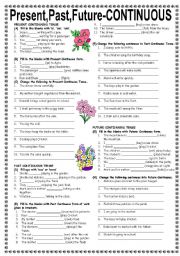 English Worksheet: Exercises on Present, Past & Future Continuous Tenses (Editable with Answers)