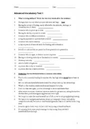 English worksheet: vocabulary test