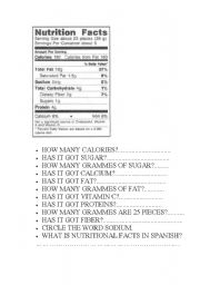 English Worksheet: how many calories?