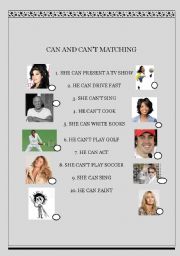 English Worksheet: can and cant matching