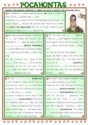 English Worksheet: Fairy Tales/ Stories (17) - POCAHONTAS + possessive adjectives