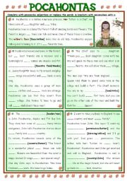 English Worksheet: Fairy Tales/ Stories (17) - POCAHONTAS + possessive adjectives