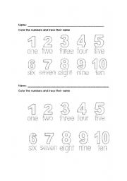 English worksheet: numbers 1 to 10