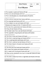 Food Rhymes - ESL worksheet by Hodizzle