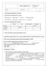 English Worksheet: First midterm test for 9th form