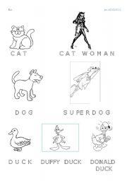 English Worksheet: Animals and Cartoons