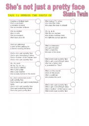 English Worksheet: Song: Shes not just a pretty face - Shania Twain