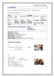 Greetings worksheet for adult beginners