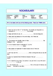 English worksheet: Vocabulary Exercises ( Answers are included )