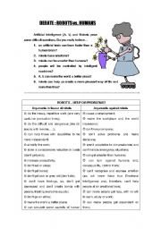 English Worksheet: Debate - Robots vs humans