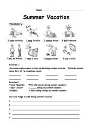 English Worksheet: summer vacation