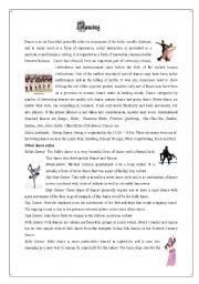 English Worksheet: dancing reading comprehension with key