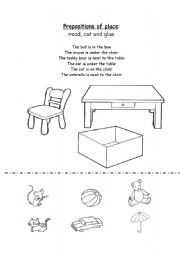 English Worksheet: Prepositions of place: read, cut and glue