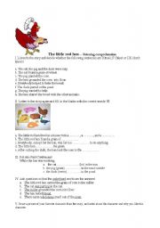 English Worksheet: The little red hen - reading/listening comprehension