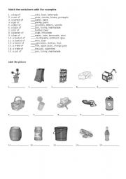 English worksheet: ontainers 