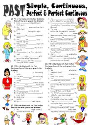 English Worksheet: Exercises on Past Simple, Continuous, Perfect & Perfect Continuous Tenses (Editable with Answers)