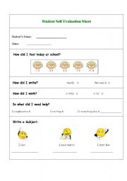 English worksheet: Students Self Evaluation Sheet