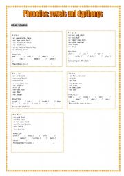 English Worksheet: Phonetics:  vowels and dypthongs