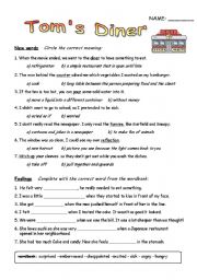 English Worksheet: Present continuous with Toms diner by Suzanne Vega (2 pages)