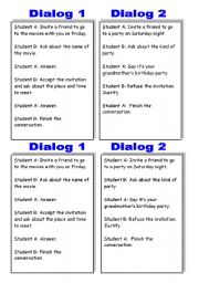 Cued dialogs to practice INVITING PEOPLE and REFUSING/ACCEPTING INVITATIONS!