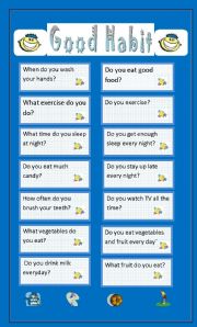 English Worksheet: Good Habit Conversation Card