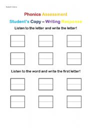 English Worksheet: Pre-K Phonics/Alphabet Recognition Assessment