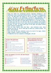 English Worksheet: READING COMPREHENSION :MASS EXTINCTIONS.