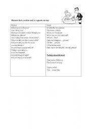English worksheet: waiter and guest / at a restaurant