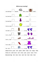 English Worksheet: colours clothes body parts