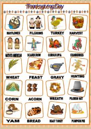 English Worksheet: THANKSGIVING DAY PICTIONARY