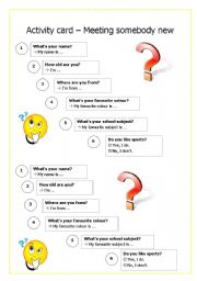 English Worksheet: Meeting somebody new (speaking activity)