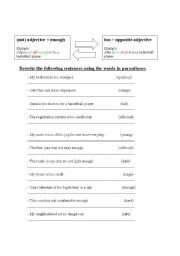 English Worksheet: Enough vs Too