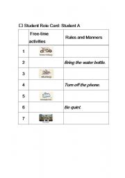 English Worksheet: Talk About Your Favorite Free Time Activity - Rules and Manners