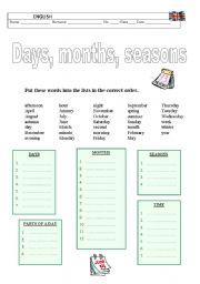English Worksheet: Days, months, seasons