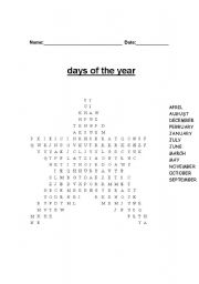 English Worksheet: days of year