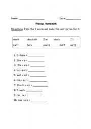 English Worksheet: Contractions