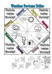 English Worksheet: WEATHER+ DAYS OF THE WEEK FORTUNE TELLER+ FULLY EDITABLE