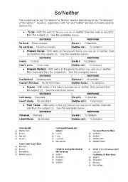 English Worksheet: So / Neither