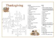English Worksheet: Thanksgiving Crossword