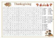 English Worksheet: Thanksgiving Wordsearch