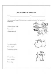 English worksheet: demonstractive adjectives