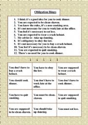 English Worksheet: Obligation Bingo