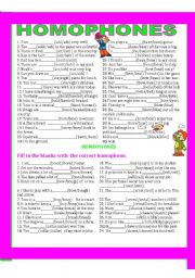 English Worksheet: HOMOPHONES