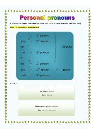 English worksheet: Personal pronouns 1