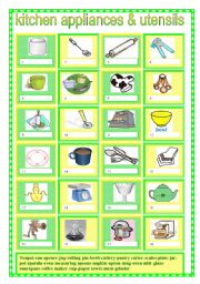 English Worksheet: kitchen appliances and utensils 2