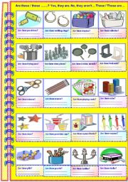 English Worksheet: Are these/those ...? Yes, they are. No, they arent. These/Those are.....(No guidance - with answer key)**editable