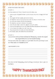 English Worksheet: THE FISRT THANKSGIVING After video